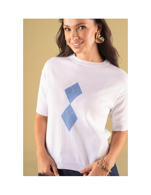Bawełniana bluzka w romby dekolt łódka IMMAGINE | swetry.com.pl 2