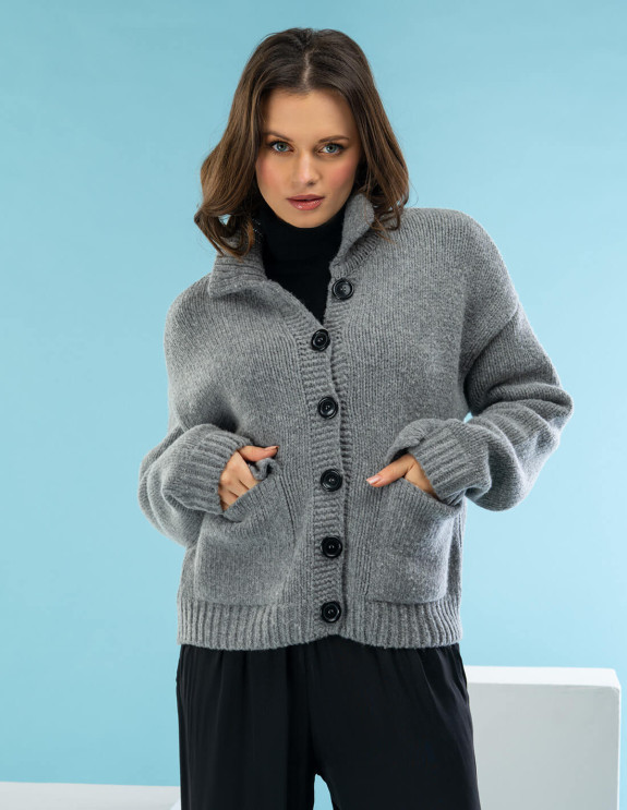 SOFT KNIT Kardigan Lucy ze stójką i kieszeniami | swetry.com.pl